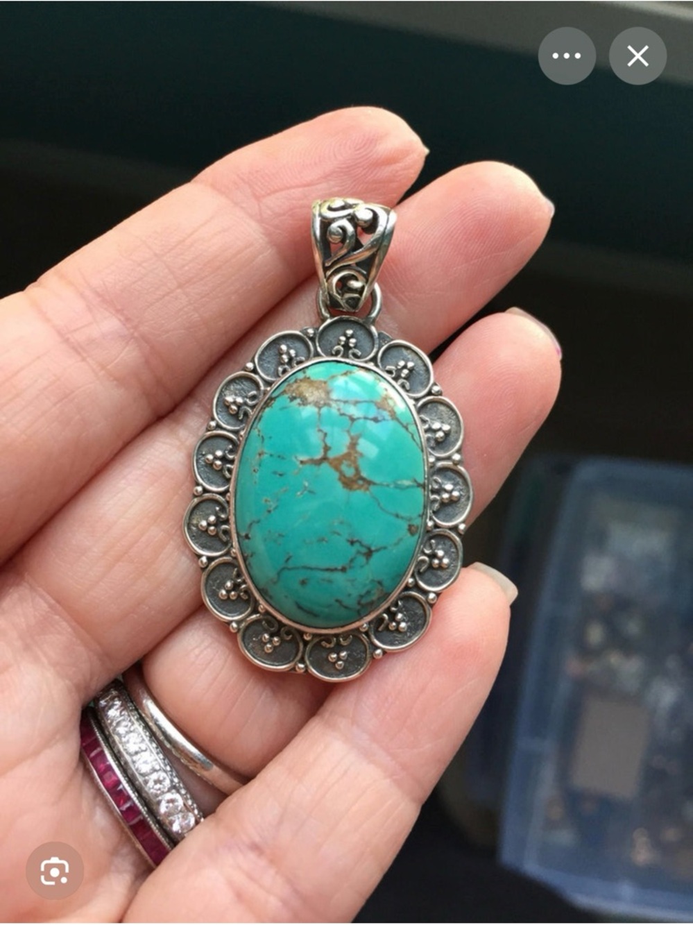 Vintage Turquoise and Sterling Silver Oval Pendant